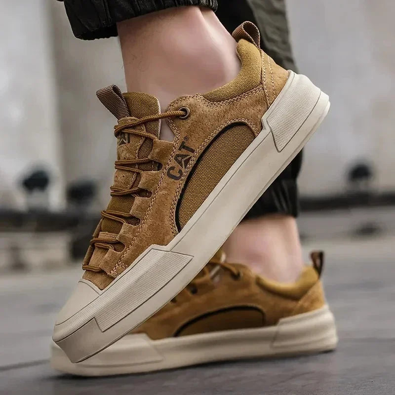 Durable men's casual shoes in sand brown, versatile for walking and everyday comfort.