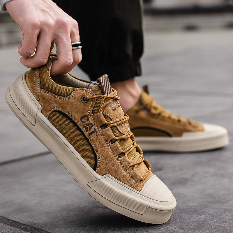 Comfortable men's walking shoes in a versatile sand color, built for durability.