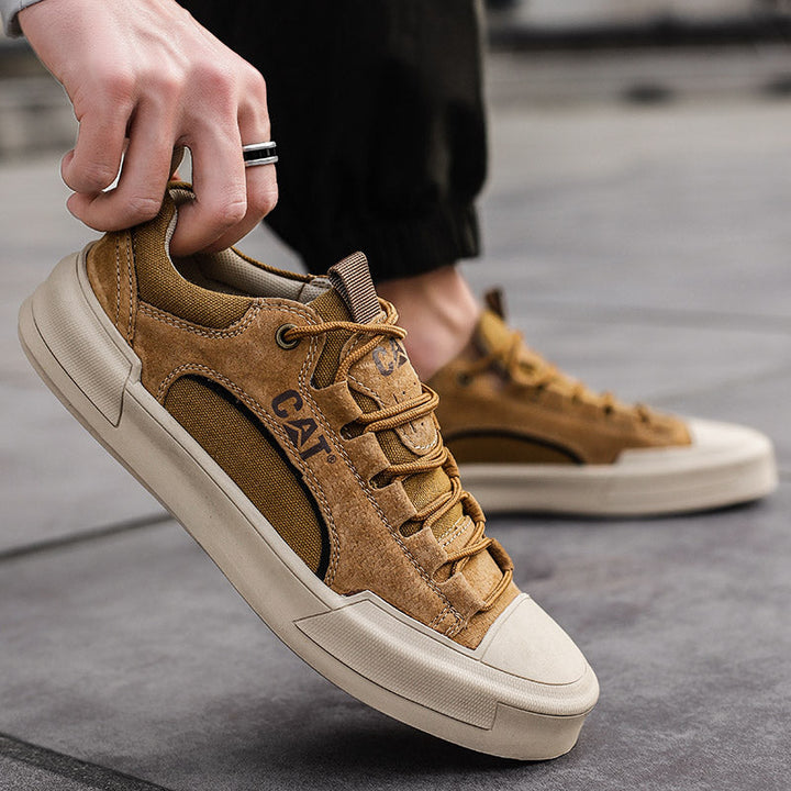 Comfortable men's walking shoes in a versatile sand color, built for durability.