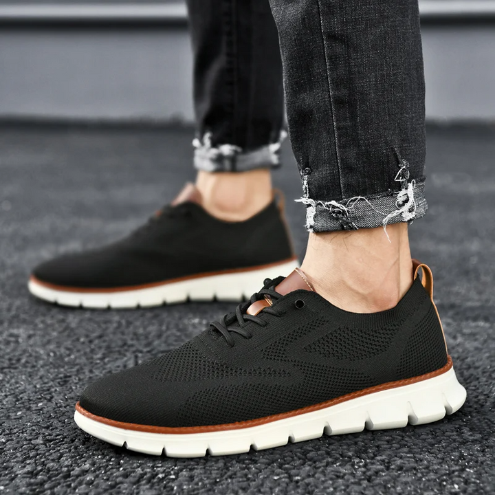 Men's UrbanFlex walking shoes, khaki, featuring memory foam and lightweight design.