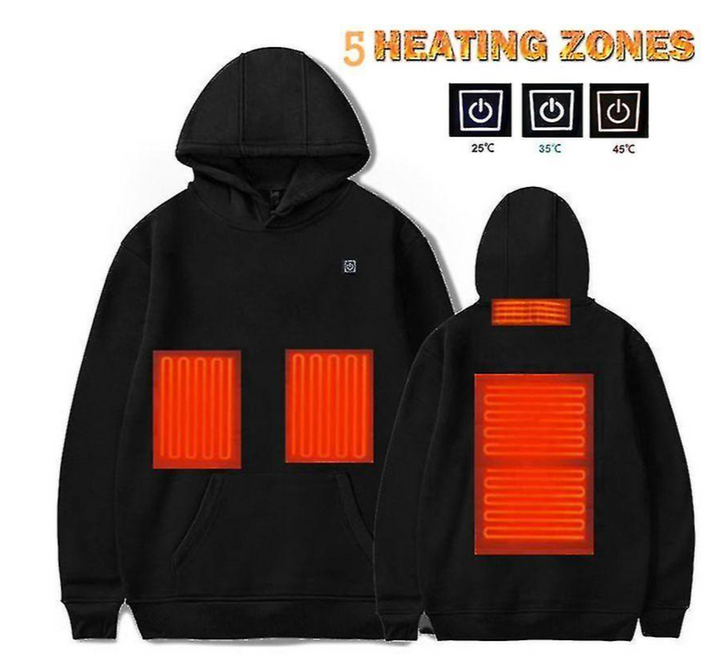 Comfortable men's USB heated hoodie with electric heating technology for adjustable warmth in cold weather.
