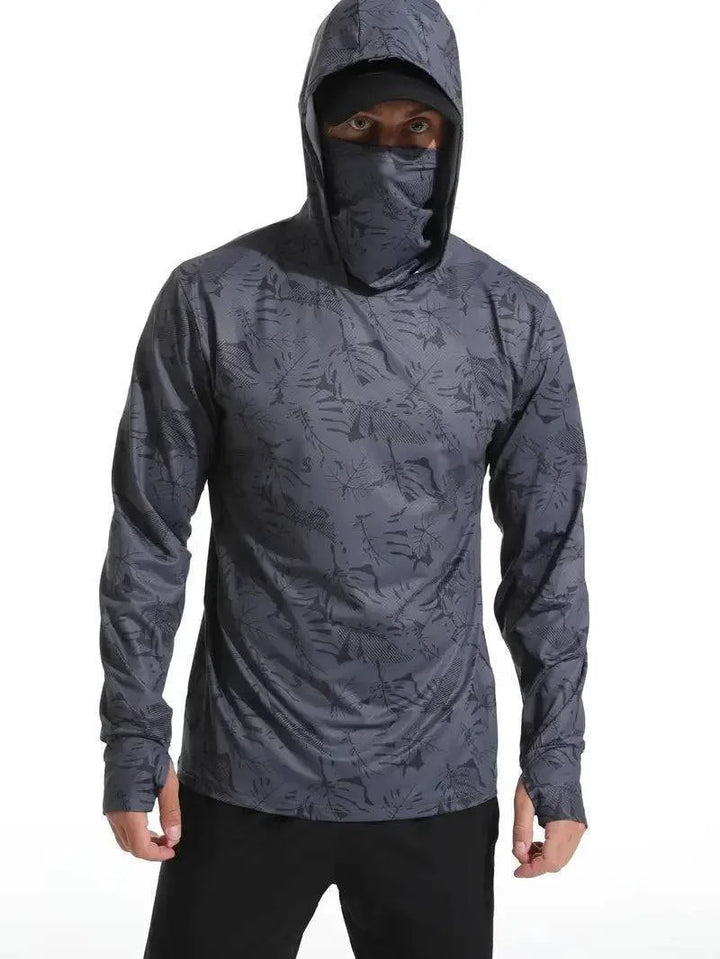 Men's UV protection hoodie, quick dry, for outdoor sports like fishing and hiking.
