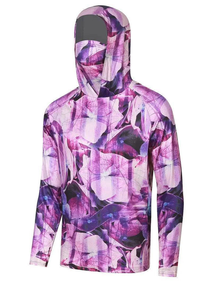 Outdoor men's fishing shirt, UV protection hoodie, gray, quick dry fabric.