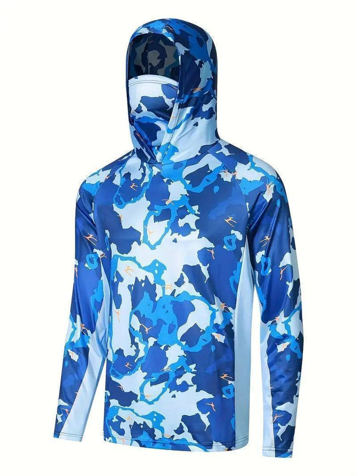 Long sleeve men's hiking hoodie, SPF, quick dry and comfortable for outdoor performance.