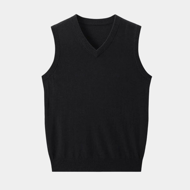 Classic men's knit vest, ideal for adding a smart casual layer to any male fashion ensemble. V-neck design.