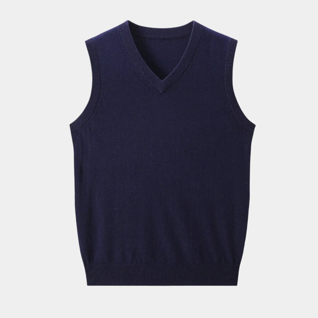 Timeless V-neck knit vest for men, providing a sophisticated touch to professional or everyday layering.