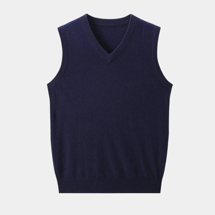Timeless V-neck knit vest for men, providing a sophisticated touch to professional or everyday layering.
