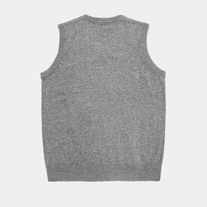 Men's V-Neck Knit Vest. Pullover style, designed for comfortable and stylish layering in any setting.