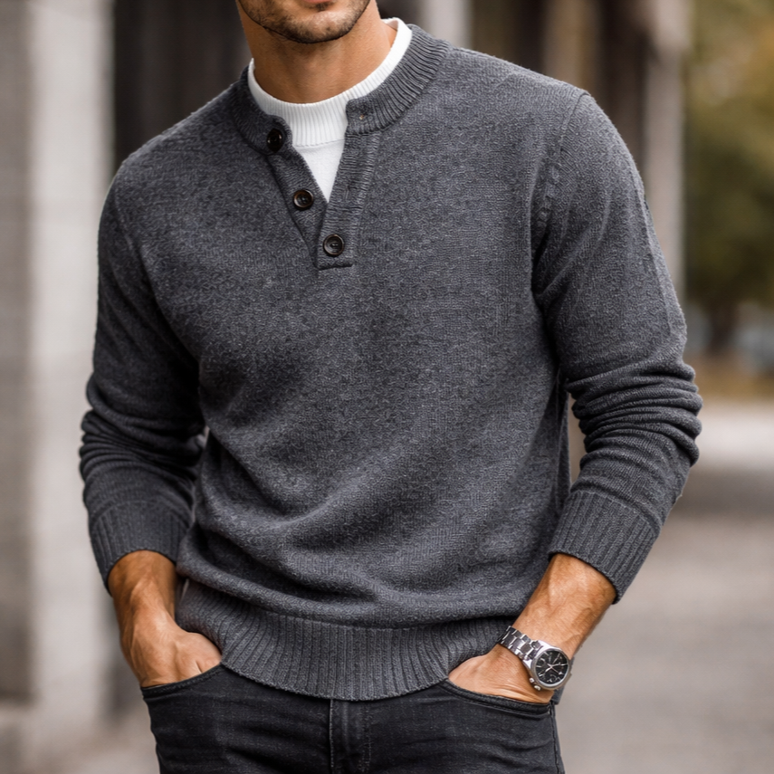 Relaxed fit men's v-neck pullover sweater. Long sleeve comfortable casual wear, ideal for streetwear & everyday style.