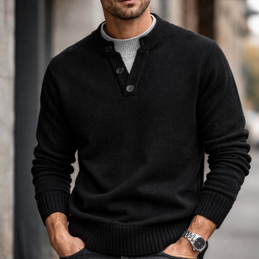 Stylish man in a v-neck pullover sweater. Perfect long sleeve layering top for casual wear, comfort, and streetwear.