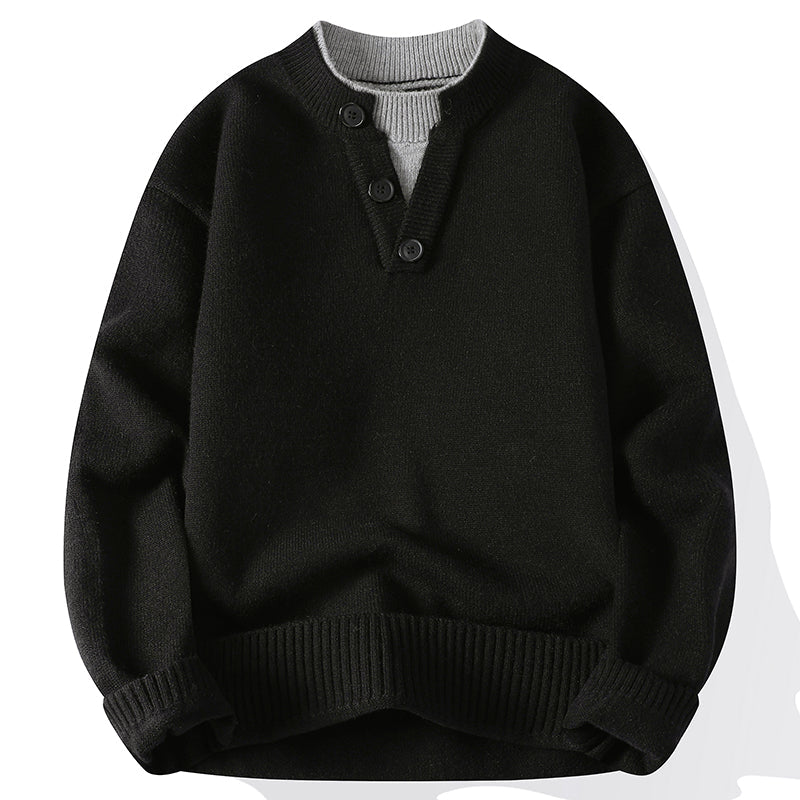 Versatile men's v-neck pullover sweater, ideal as a casual long sleeve layering top for streetwear & relaxed comfort.