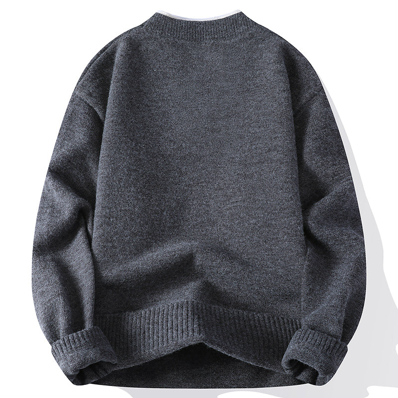 Modern v-neck men's pullover, a stylish long sleeve sweater for casual wear. Perfect comfortable layering top.