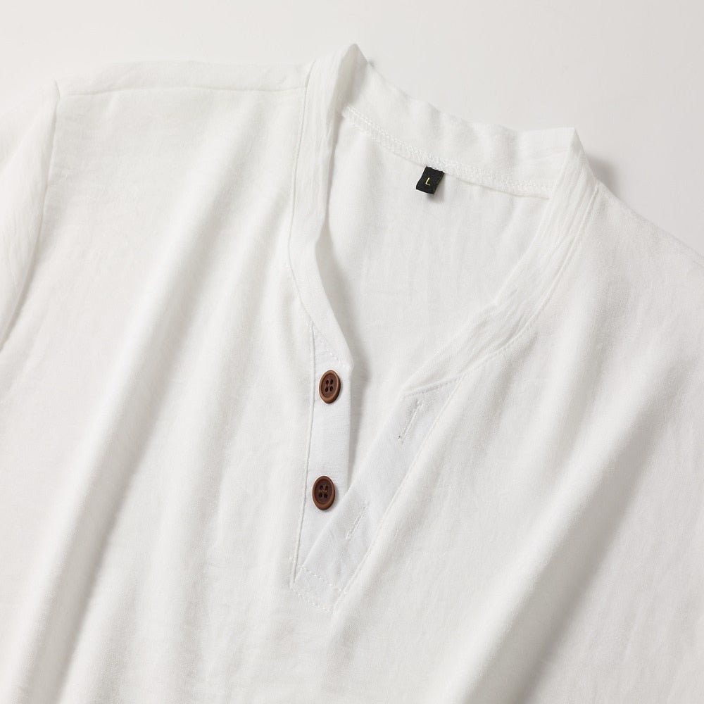Versatile men's V-neck short sleeve tee with a relaxed fit, essential for modern summer fashion.