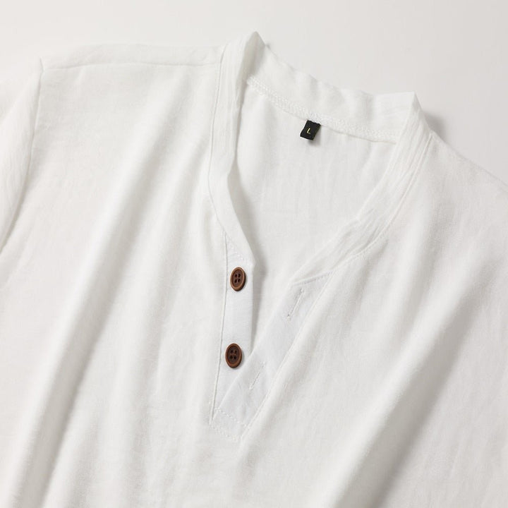 Versatile men's V-neck short sleeve tee with a relaxed fit, essential for modern summer fashion.