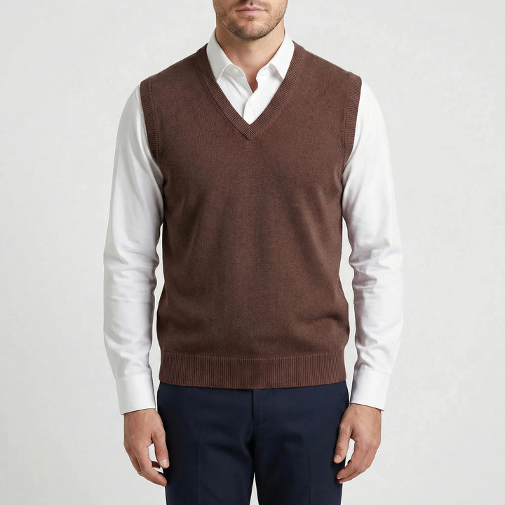Comfortable men's V-neck sleeveless vest. Easy pullover style, great for adding a smart casual layer to men's apparel.