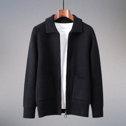 Cozy Men's Valero burgundy cardigan sweater. Warm knitwear for ultimate comfort & style.