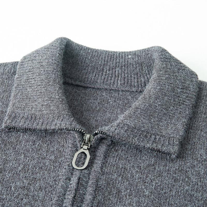 Modern Men's Valero gray cardigan. Premium knit sweater for contemporary men's clothing.