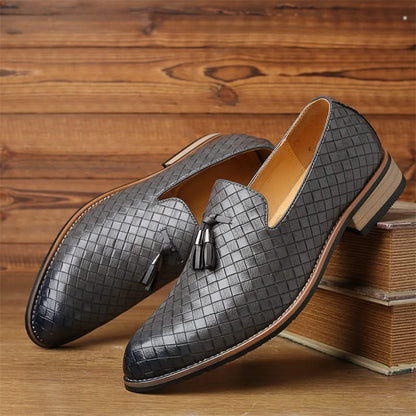 Classic men's brown Valtieri woven tassel loafers. Ideal formal dress shoes for a refined look.