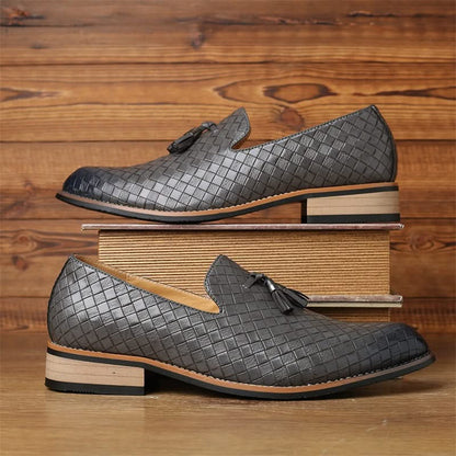 Stylish men's business casual loafers. Valtieri woven design, comfortable slip-ons with tassels.