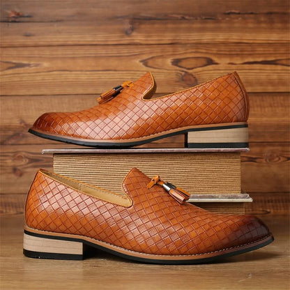 Formal men's slip-on shoes: Valtieri woven dress loafers with classic tassels. Comfortable and chic.