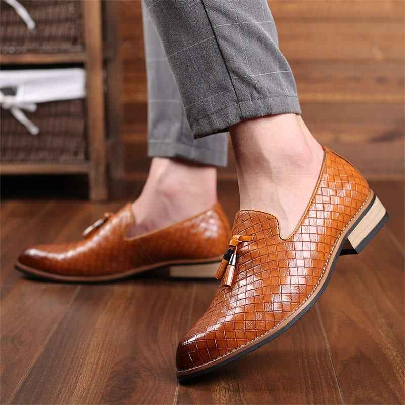 Classic men's Valtieri woven loafers. Tassel details, comfortable slip-on formal footwear.
