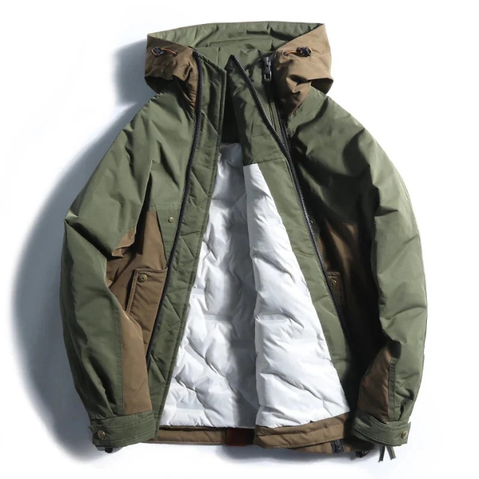Rugged Men's Vector insulated techwear jacket, water-resistant & warm for extreme cold, ideal utility winter coat.