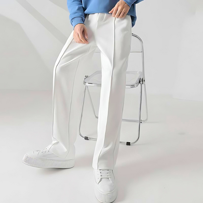 White Men's Verona Classic Pleated Trousers. Stylish tailored pants for men, perfect for casual or dressy outfits.