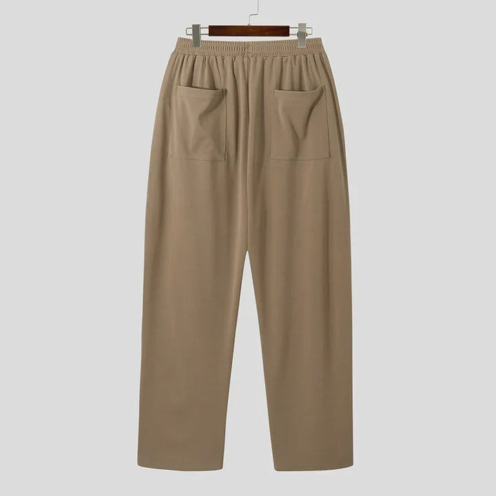 Full length view of Men's Verona Classic Pleated Trousers. Classic khaki dress pants for men.