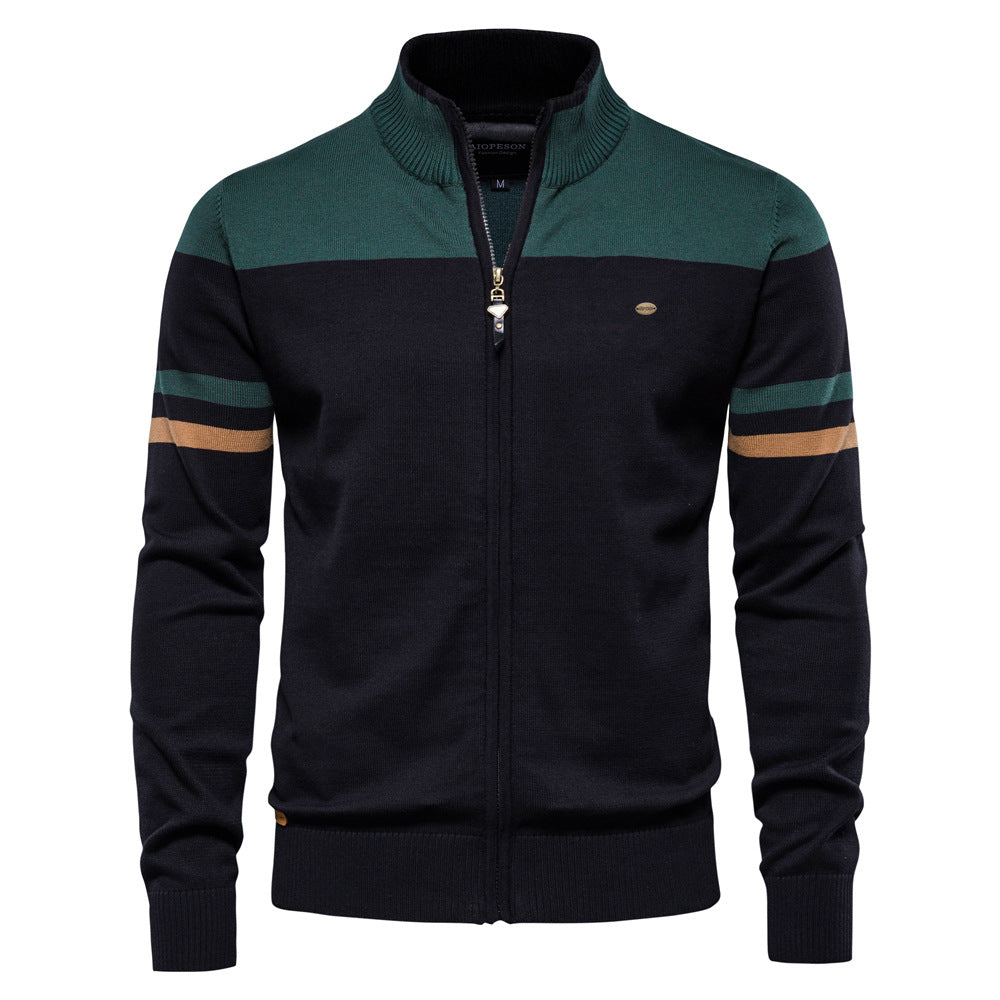 Front view: Men's Verona Colorblock Full-Zip Cardigan Sweater. Casual, versatile menswear outerwear.