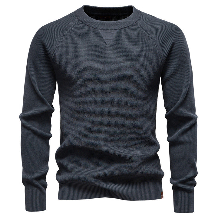Modern men's waffle knit sweater, stylish crew neck for effortless casual fashion.