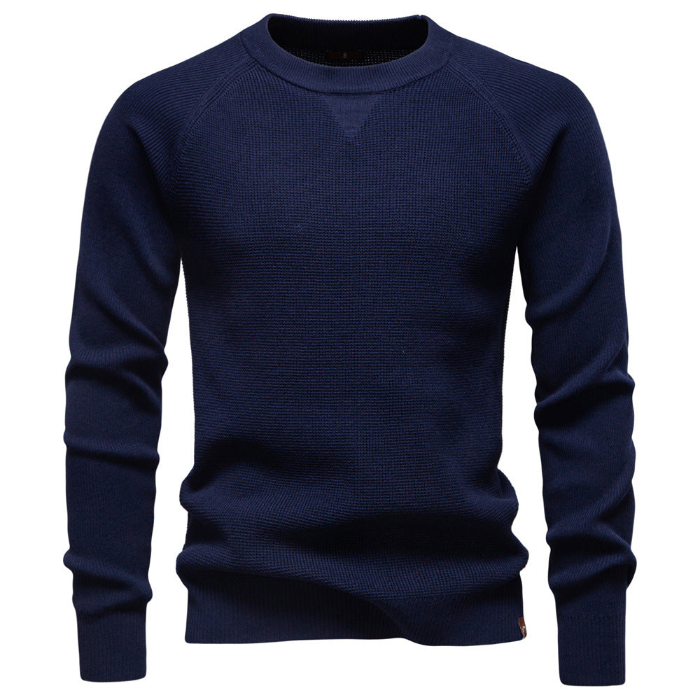 Men's versatile waffle knit crew neck sweater, great for layering in any season.