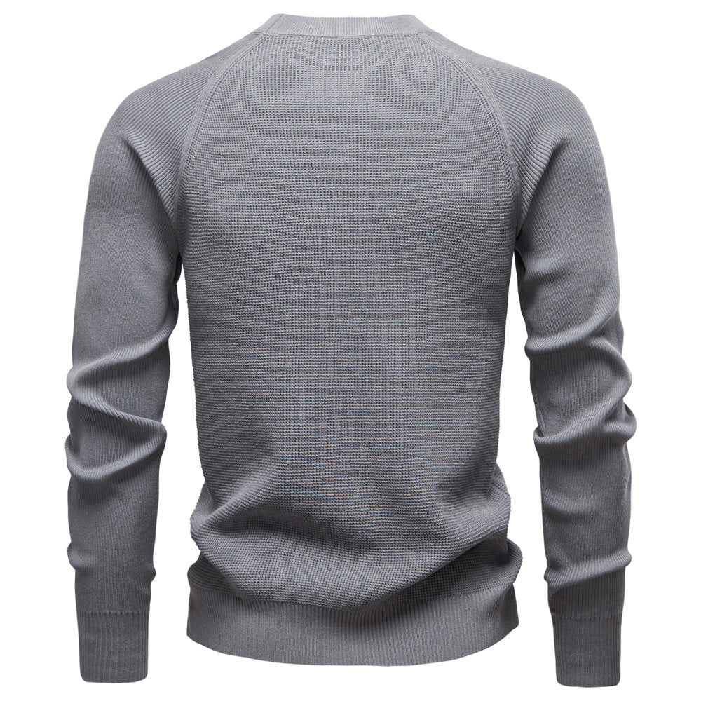 Fashionable men's waffle knit crew neck sweater, a stylish addition to any wardrobe.