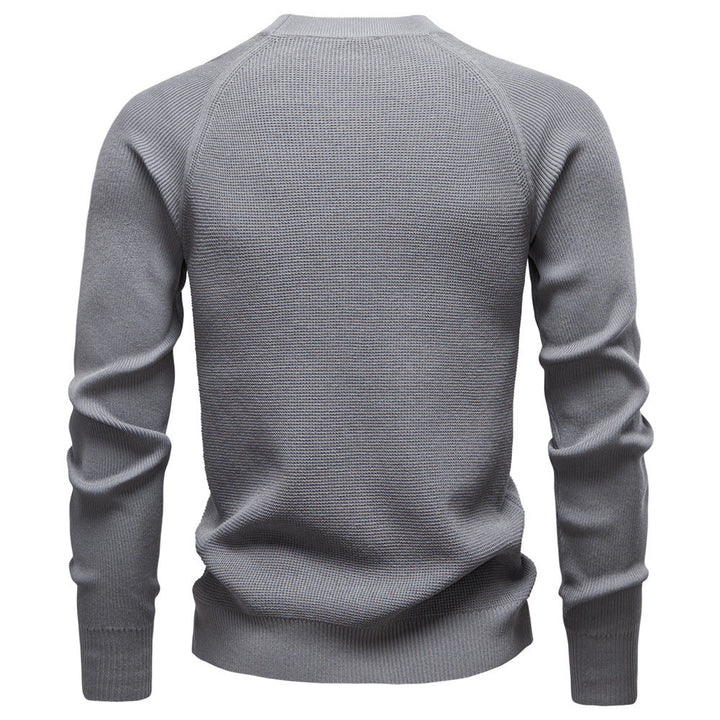 Fashionable men's waffle knit crew neck sweater, a stylish addition to any wardrobe.
