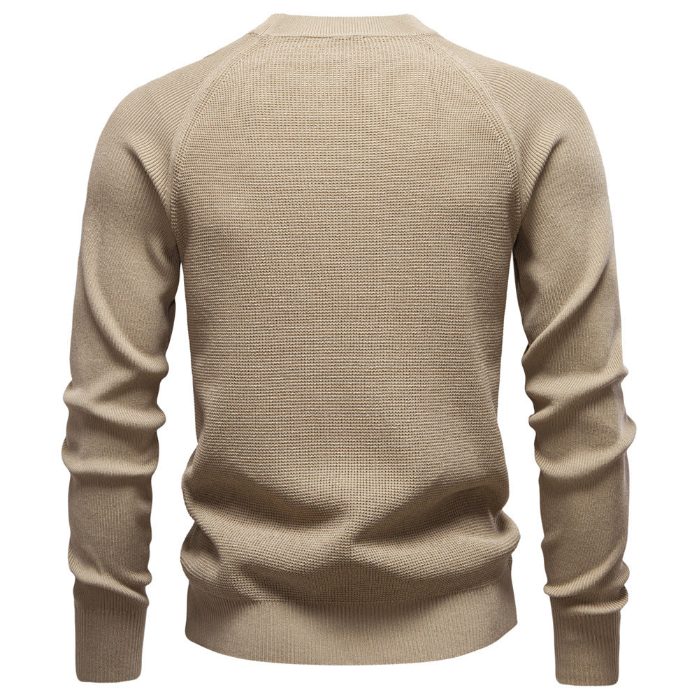 Men's everyday essential waffle knit pullover, crew neck for classic, versatile style.