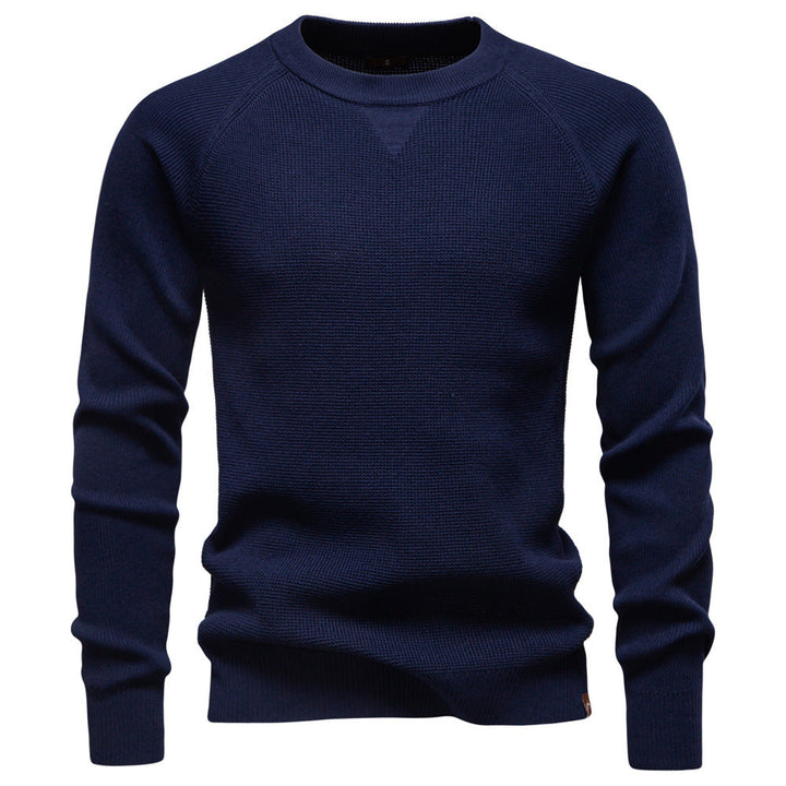 Soft men's waffle knit crew neck sweater for everyday comfort and stylish casual wear.