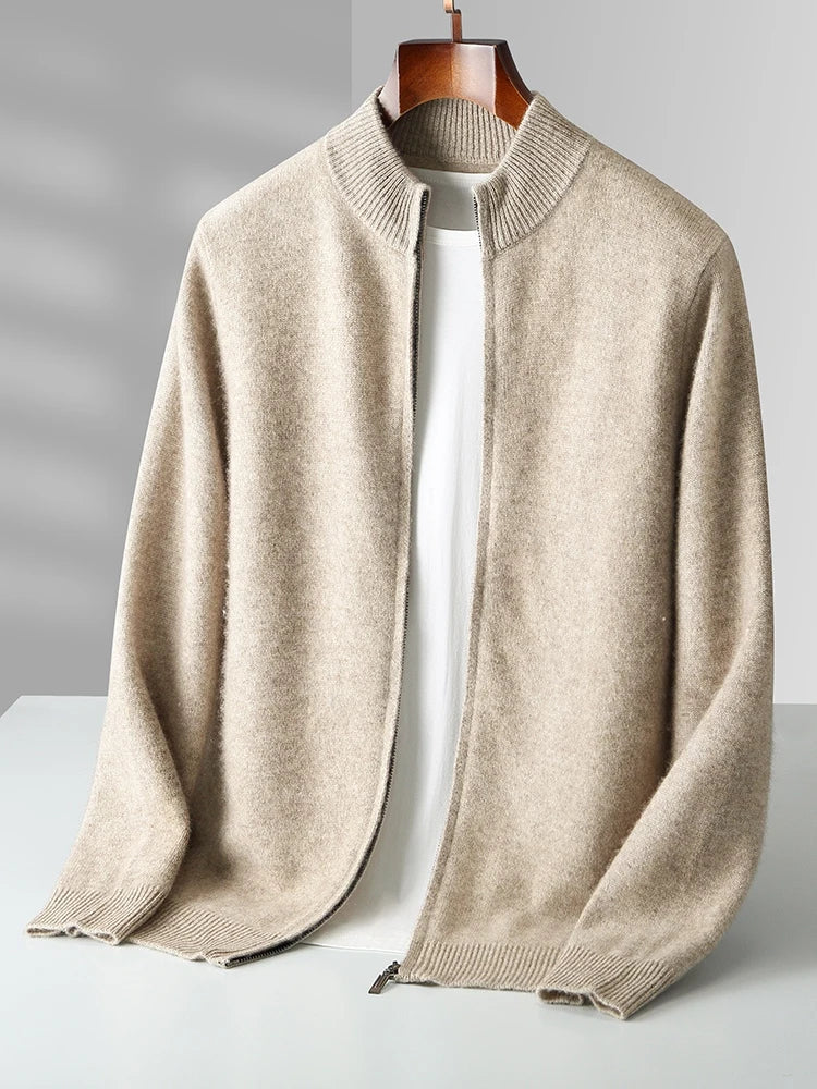 Comfortable full zip men's cardigan, a versatile layering piece for modern men's fashion.