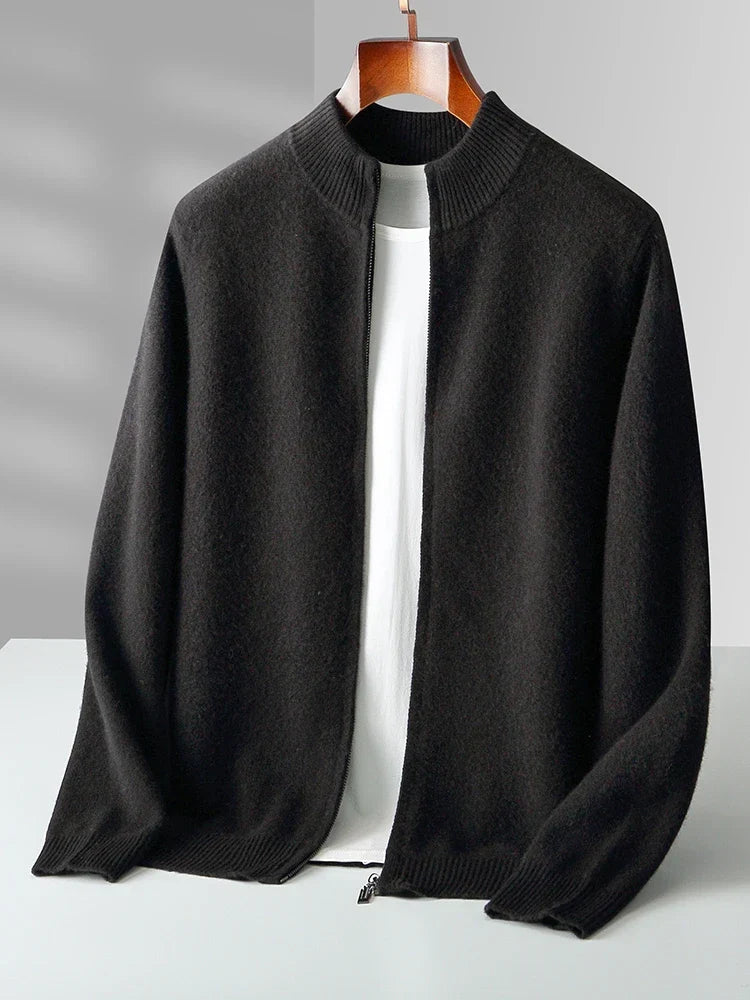 Men's classic full zip cardigan, a comfortable and essential layering piece for men's fashion.