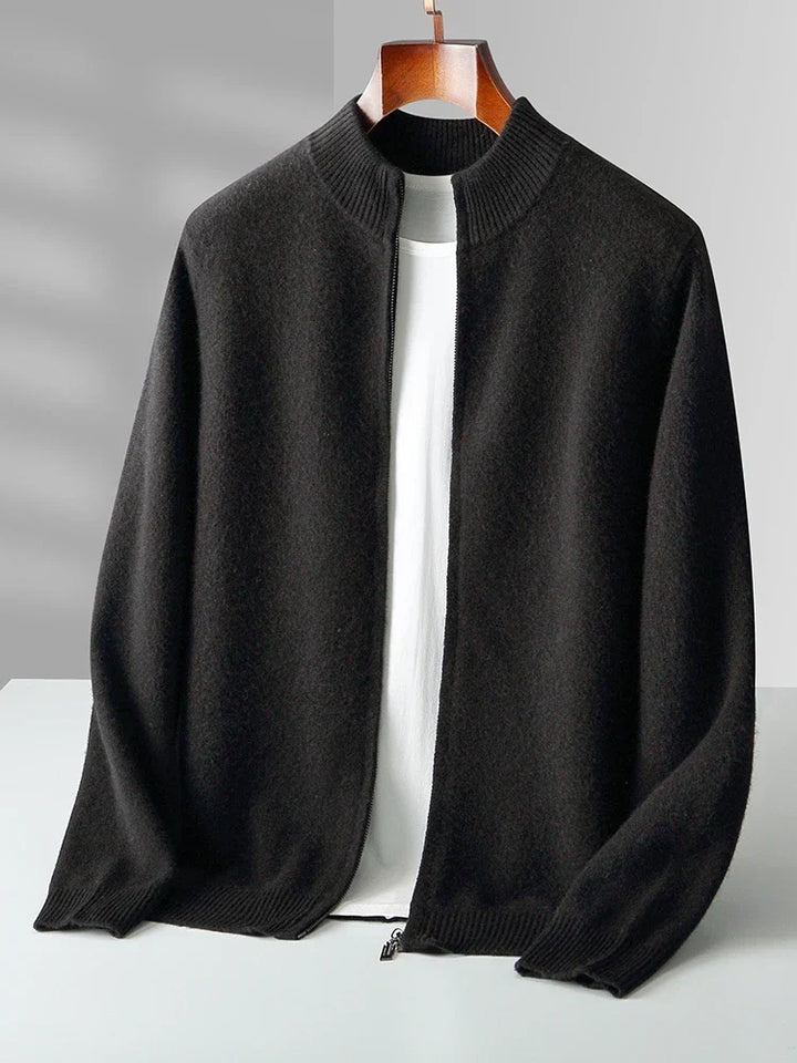Men's classic full zip cardigan, a comfortable and essential layering piece for men's fashion.