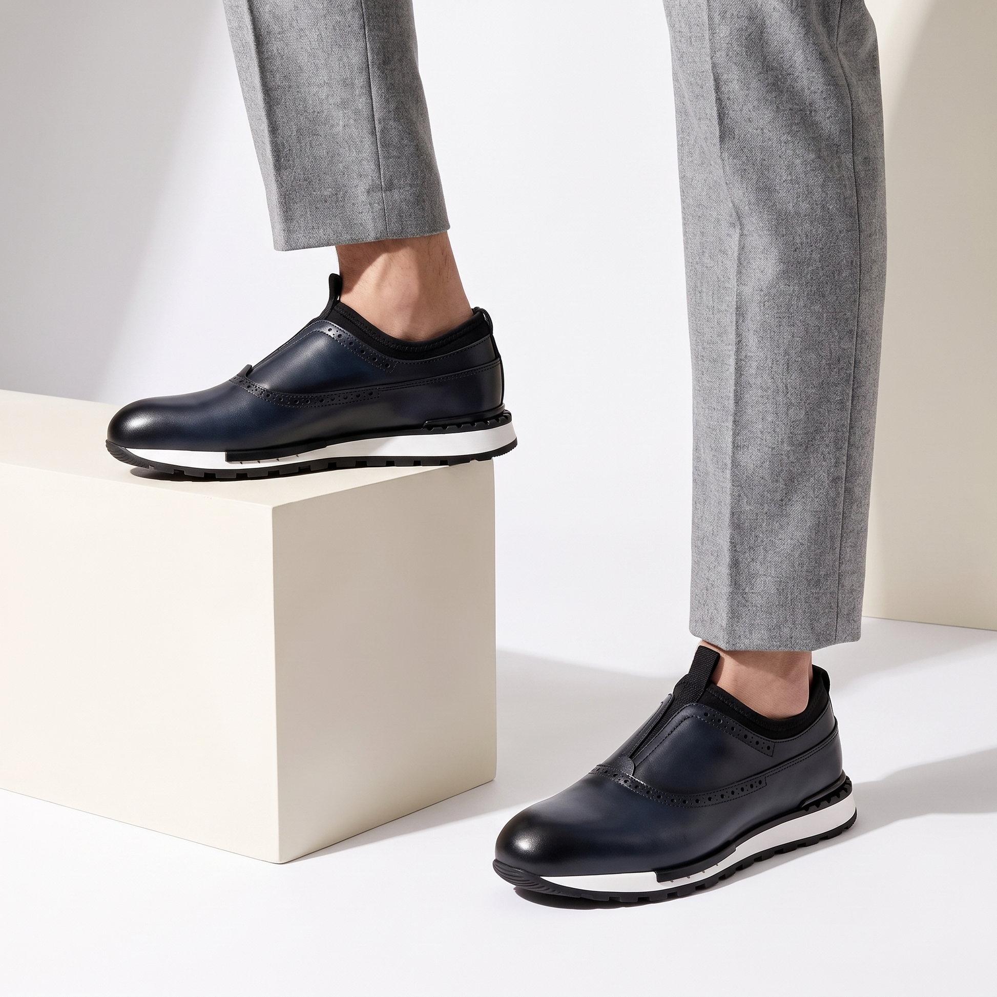 Professional men's brown slip-on dress shoes for office, work, and versatile casual style. Comfortable round toe.