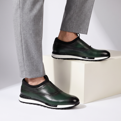Classic black men's slip-on dress shoes, round toe loafers for comfortable work, versatile style, and everyday wear.