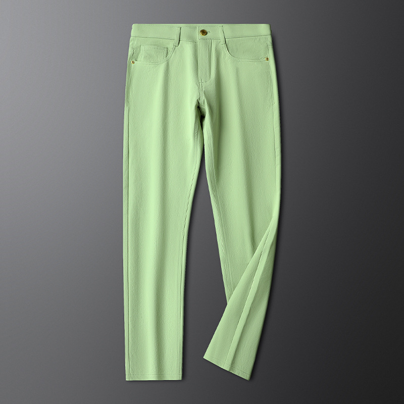 Mint green men's brushed cotton trousers, tailored fit for versatile smart casual outfits.