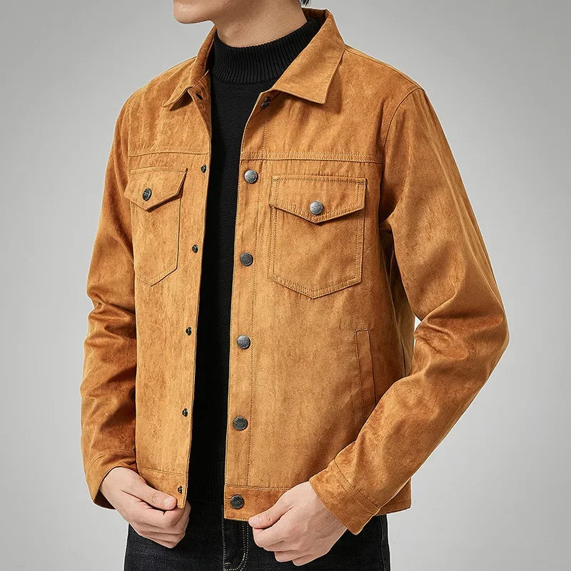 Stylish men's button-front jacket, ideal casual outerwear for spring and fall fashion.