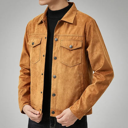 Stylish men's button-front jacket, ideal casual outerwear for spring and fall fashion.