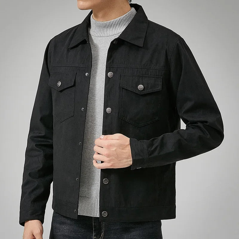 Durable men's casual button jacket, a versatile layering piece for stylish outerwear.