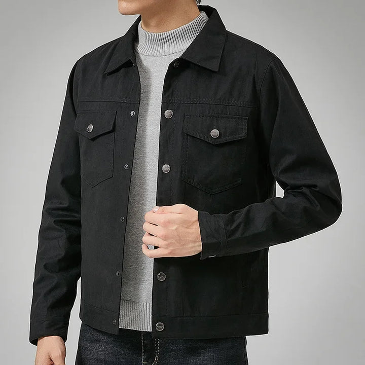 Durable men's casual button jacket, a versatile layering piece for stylish outerwear.