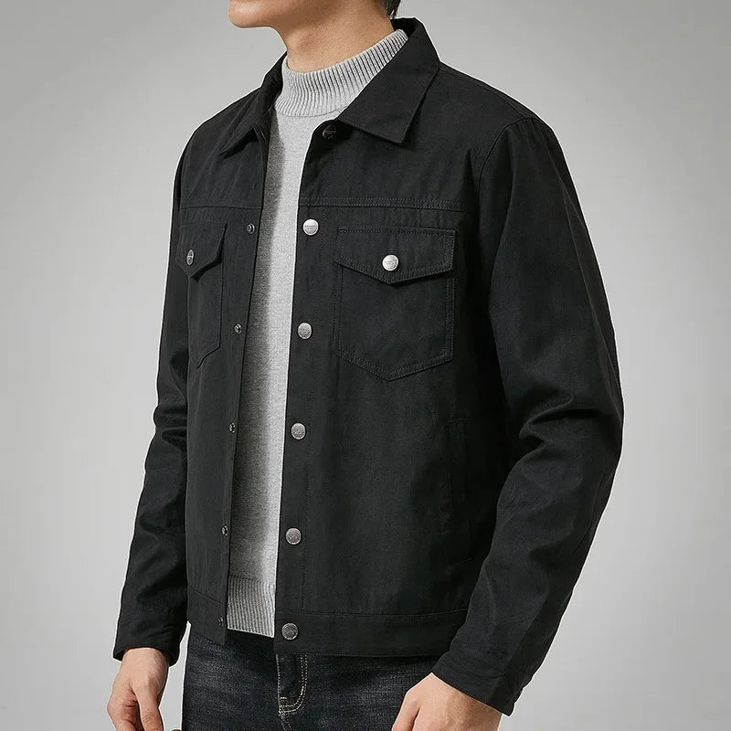 Classic men's button-front jacket, essential casual outerwear for everyday style.