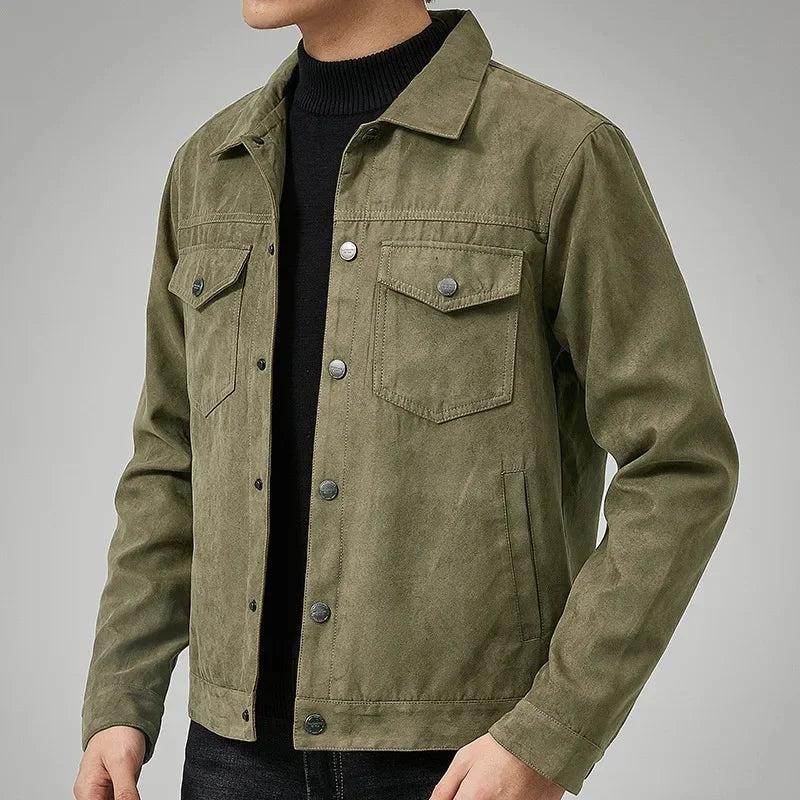 Men's stylish button-front outerwear, an essential layering jacket for modern casual fashion.