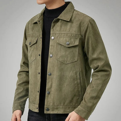 Men's stylish button-front outerwear, an essential layering jacket for modern casual fashion.