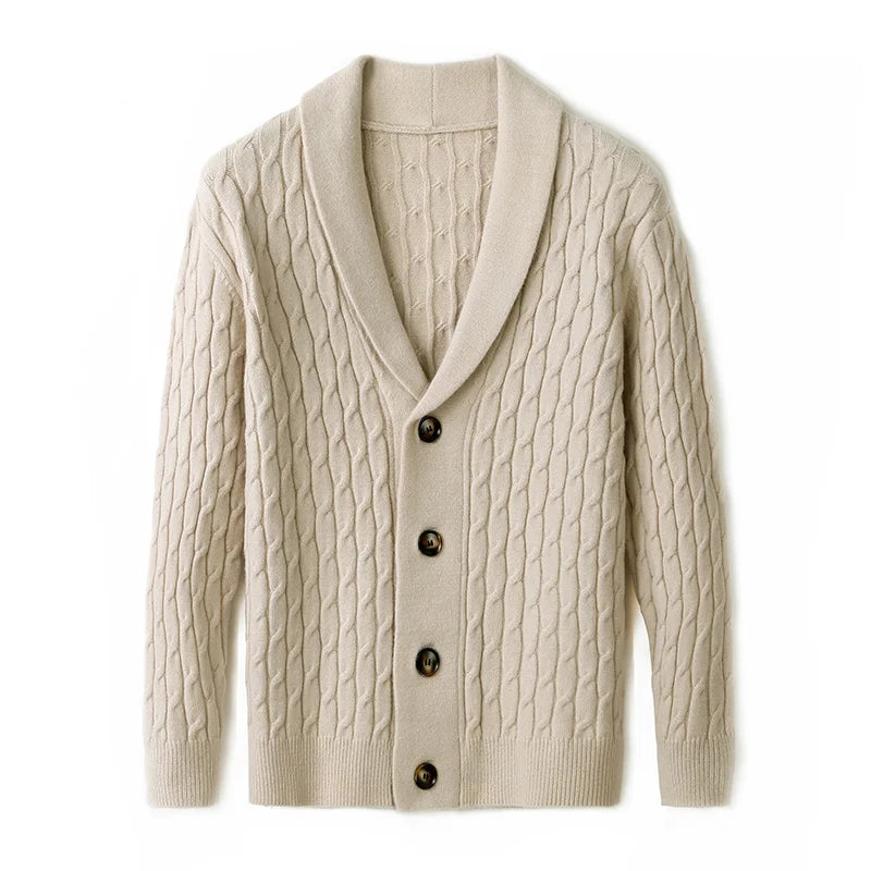 Comfortable men's long sleeve button-up cardigan. Textured knit, perfect versatile everyday sweater for mens fashion.