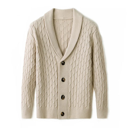 Comfortable men's long sleeve button-up cardigan. Textured knit, perfect versatile everyday sweater for mens fashion.